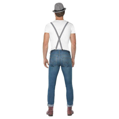 Smiffys Ska Two Tone Instant Black & White Hat & Braces Fancy Dress Kit
