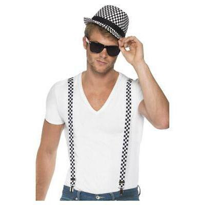 Smiffys Ska Two Tone Instant Black & White Hat & Braces Fancy Dress Kit