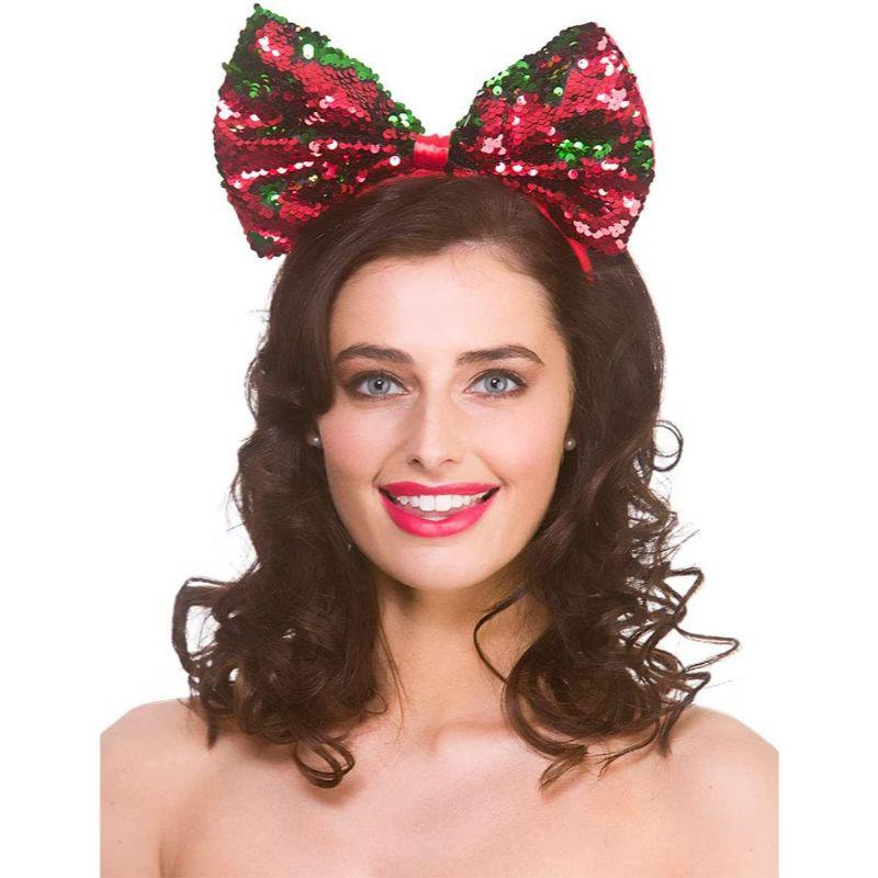 Wicked Costumes Ltd - Sequin Christmas Gift Bow on a Headband - Adult - Fancy Dress Central