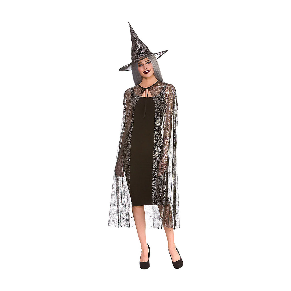 Shimmering Spider Web Witch Cape & Hat - Women