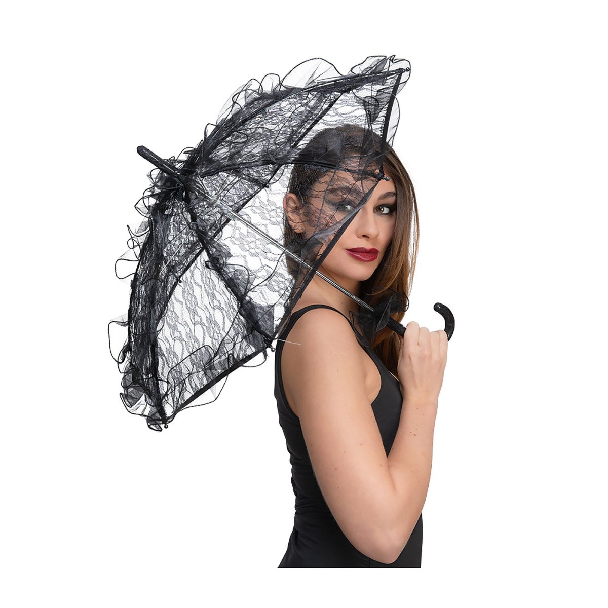 Wicked Costumes Ltd - Gothic Victorian Lace Parasol (Black) - Adult - Fancy Dress Central