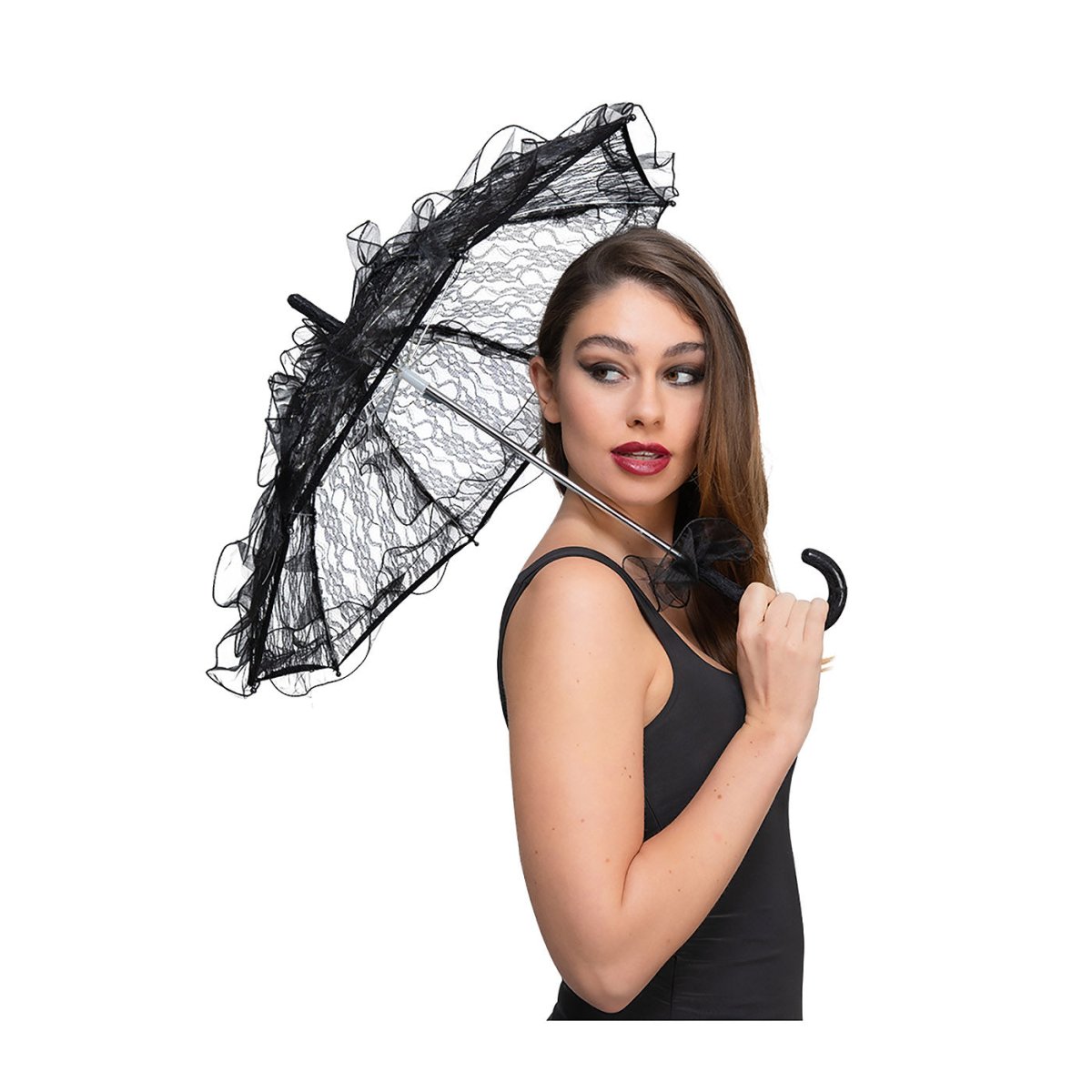 Wicked Costumes Ltd - Gothic Victorian Lace Parasol (Black) - Adult - Fancy Dress Central