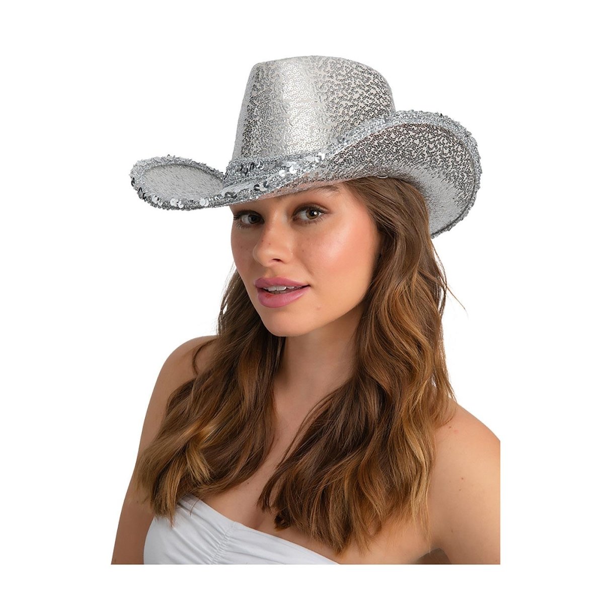 Wicked Costumes Ltd - Silver Sequin Texan Cowboy Hat - Adult - Fancy Dress Central