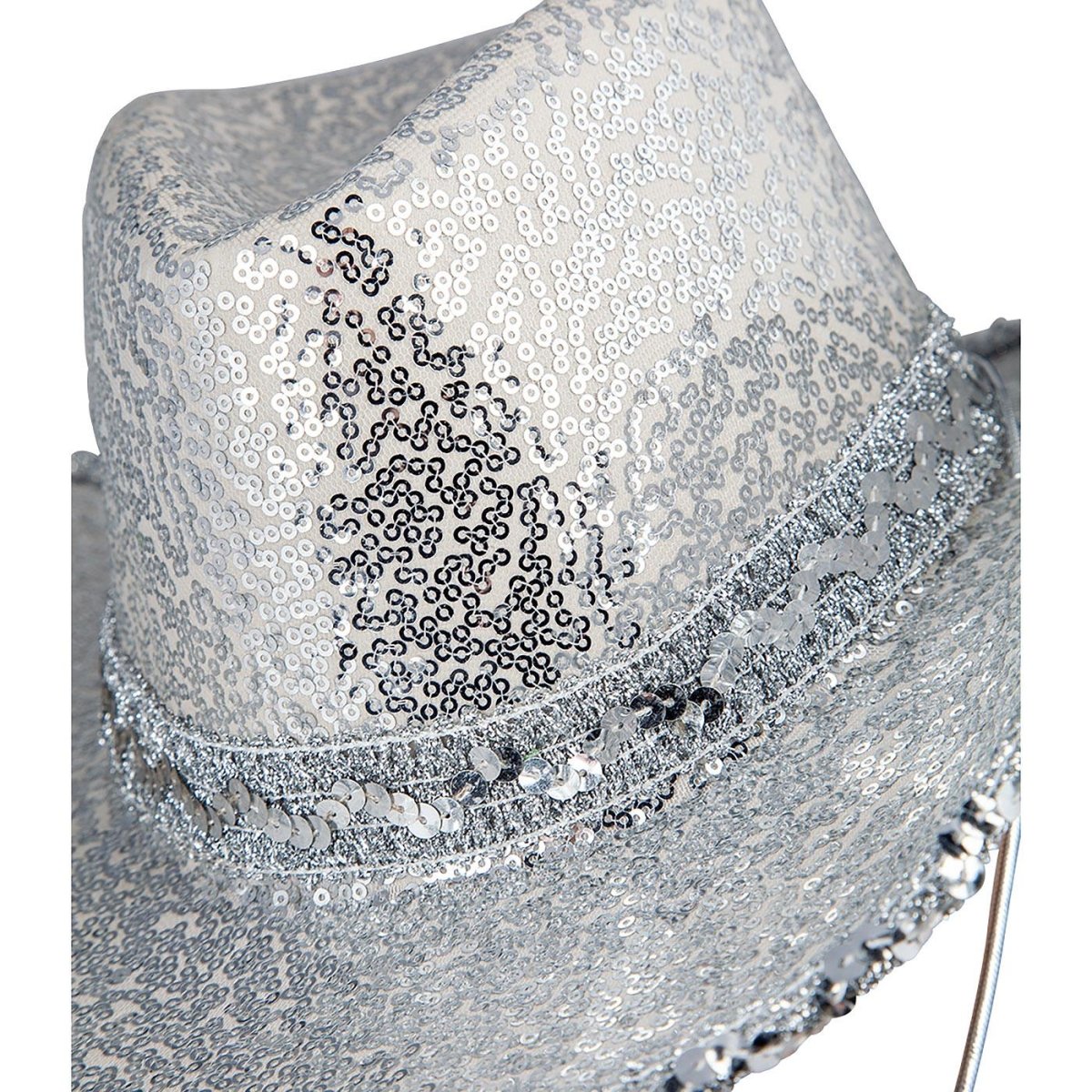 Wicked Costumes Ltd - Silver Sequin Texan Cowboy Hat - Adult - Fancy Dress Central