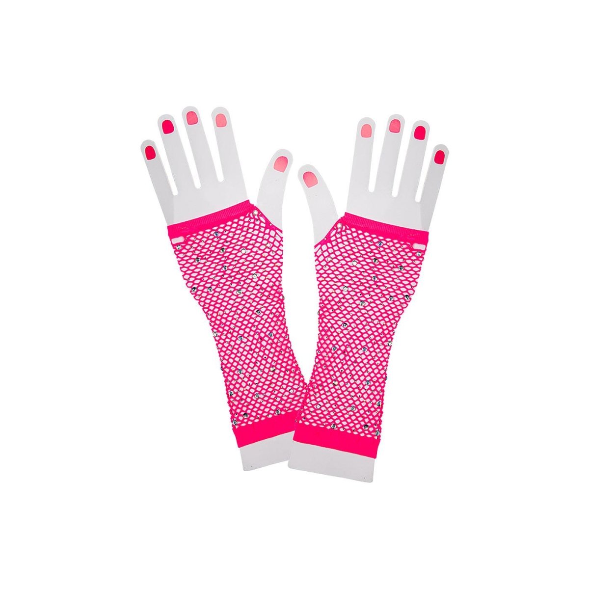 Wicked Costumes Ltd - Long Net Gloves with Diamantes (Pink) - Women - Fancy Dress Central