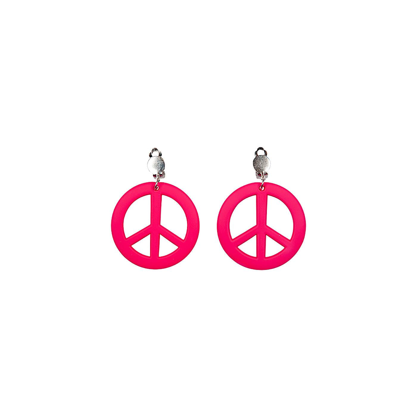 Wicked Costumes - Hot Pink Hippie Peace Earrings - Adult