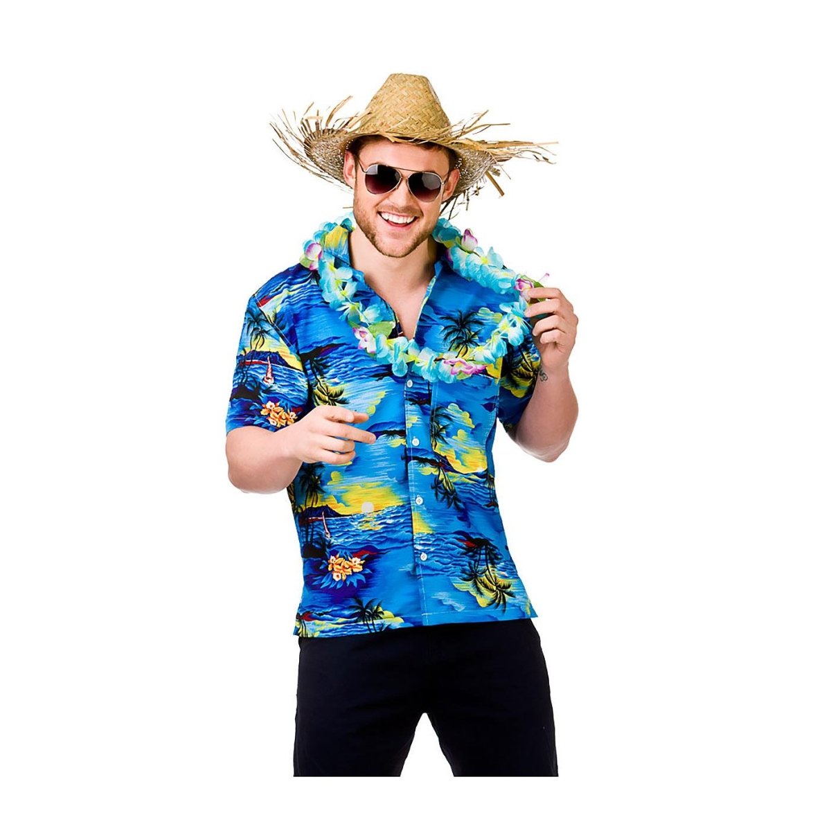 Wicked Costumes - Hawaiian Shirt (Blue Palm Trees) - Men - Fancy Dress Central