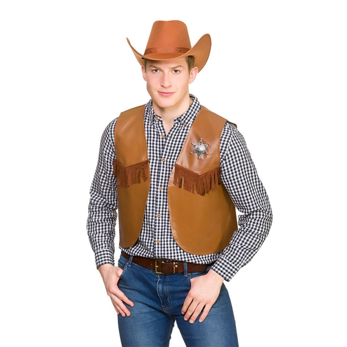 Wicked Costumes Ltd - Cowboy Waistcoat (Brown) - Adult - Fancy Dress Central