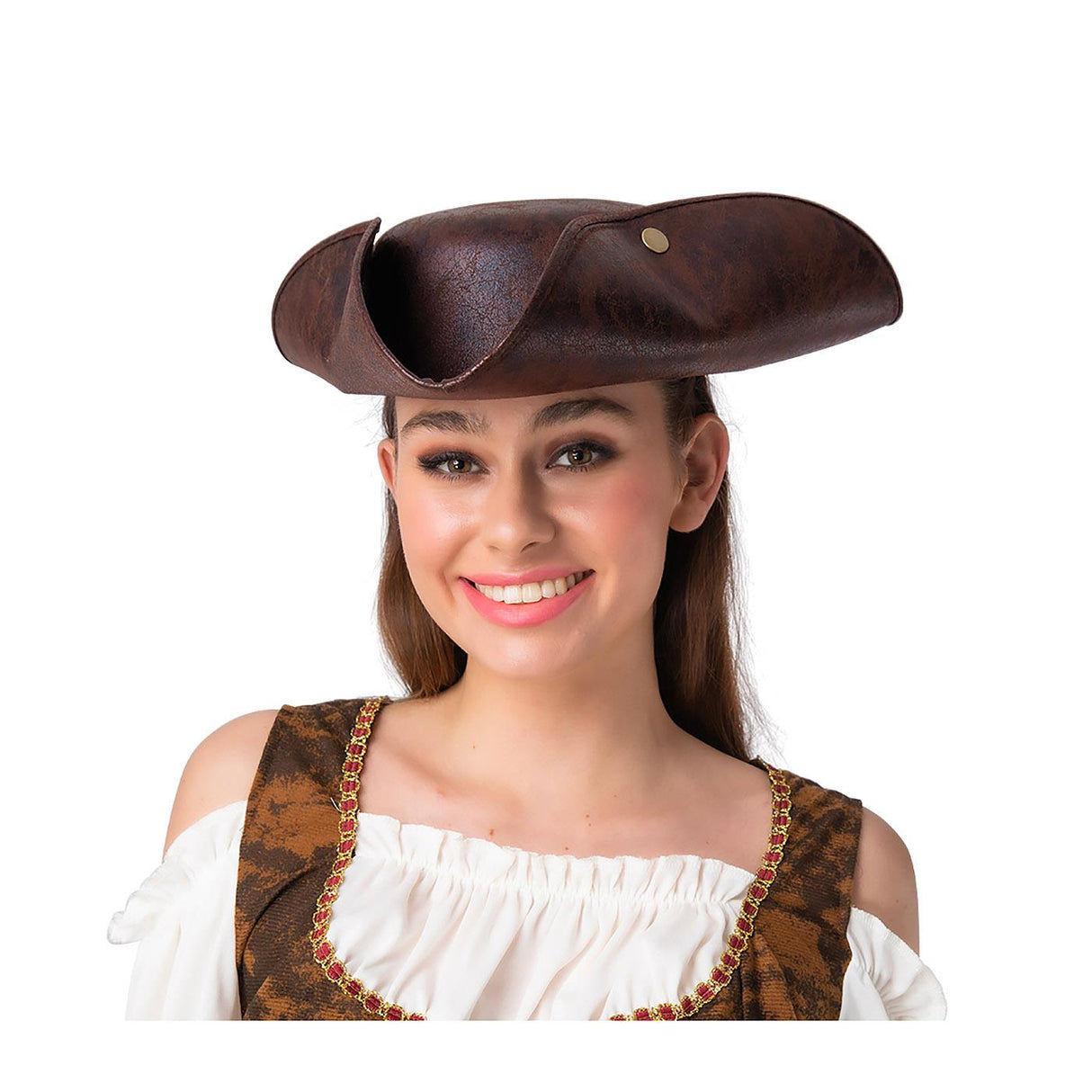 Distressed Faux Leather Pirate Hat (Brown) - Adult