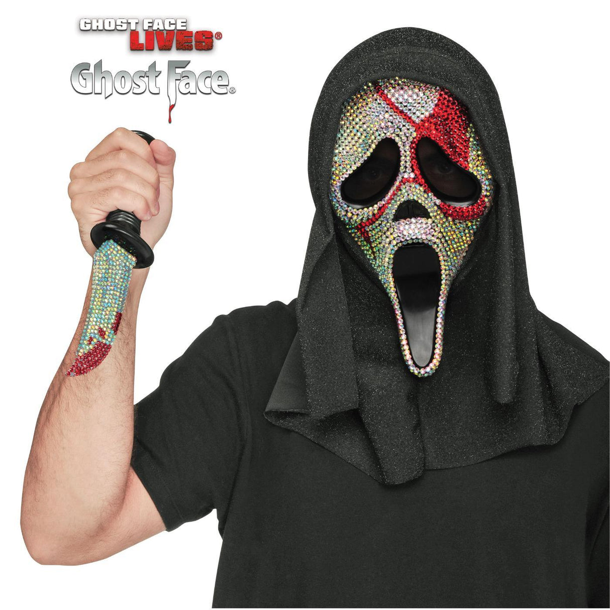 Ghost Face Bloody Bling Mask and Knife Set - Adult