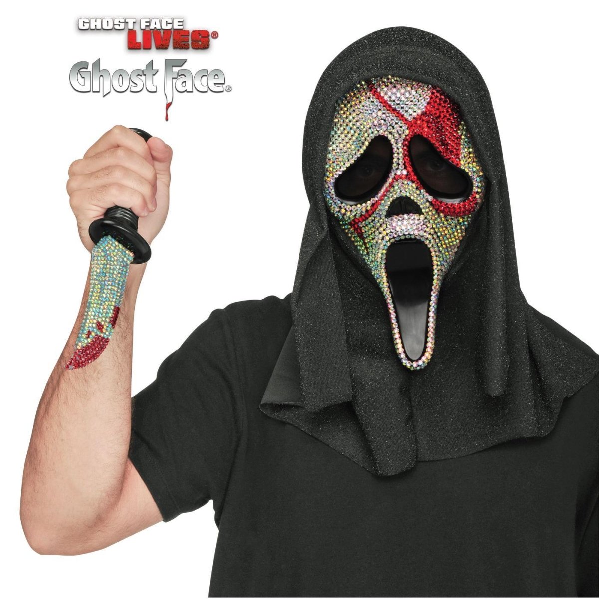 Wicked Costumes Ltd - Ghost Face Bloody Bling Mask and Knife Set - Adult - Fancy Dress Central