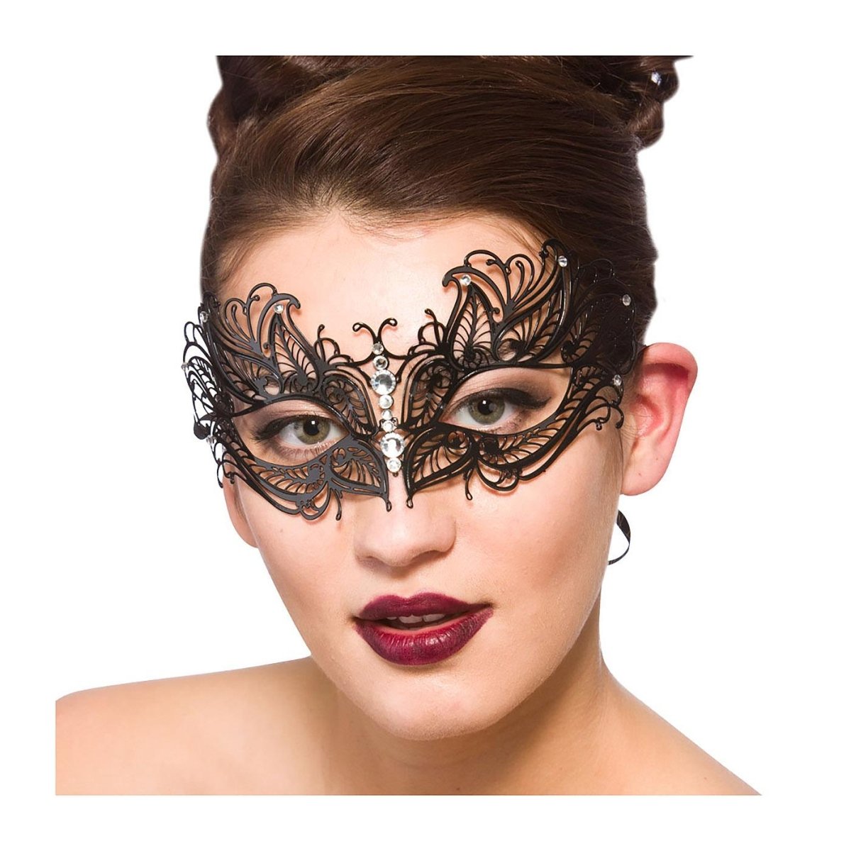 Wicked Costumes Ltd - Butterfly Filigree Metal Masquerade Eye Mask with Diamantes - Adult - Fancy Dress Central