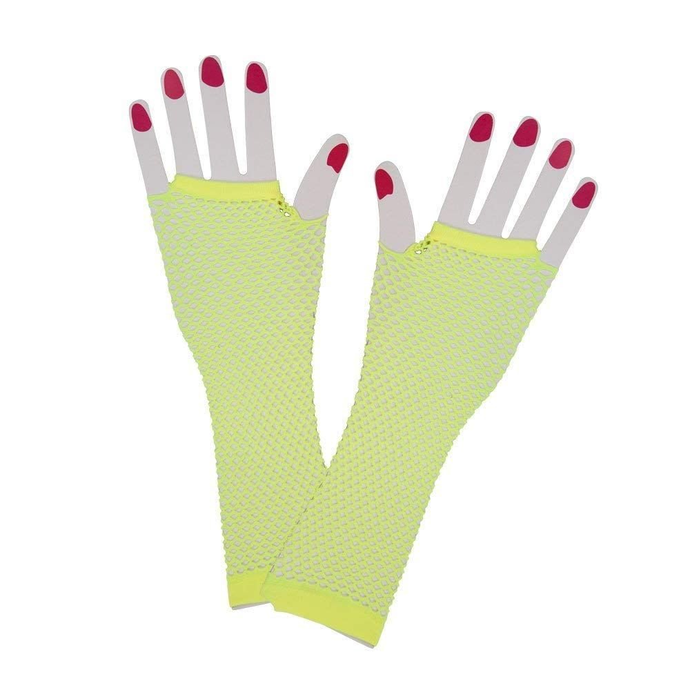 Wicked Costumes Ltd - Long 80s Net Gloves (Neon Yellow) - Women - Fancy Dress Central