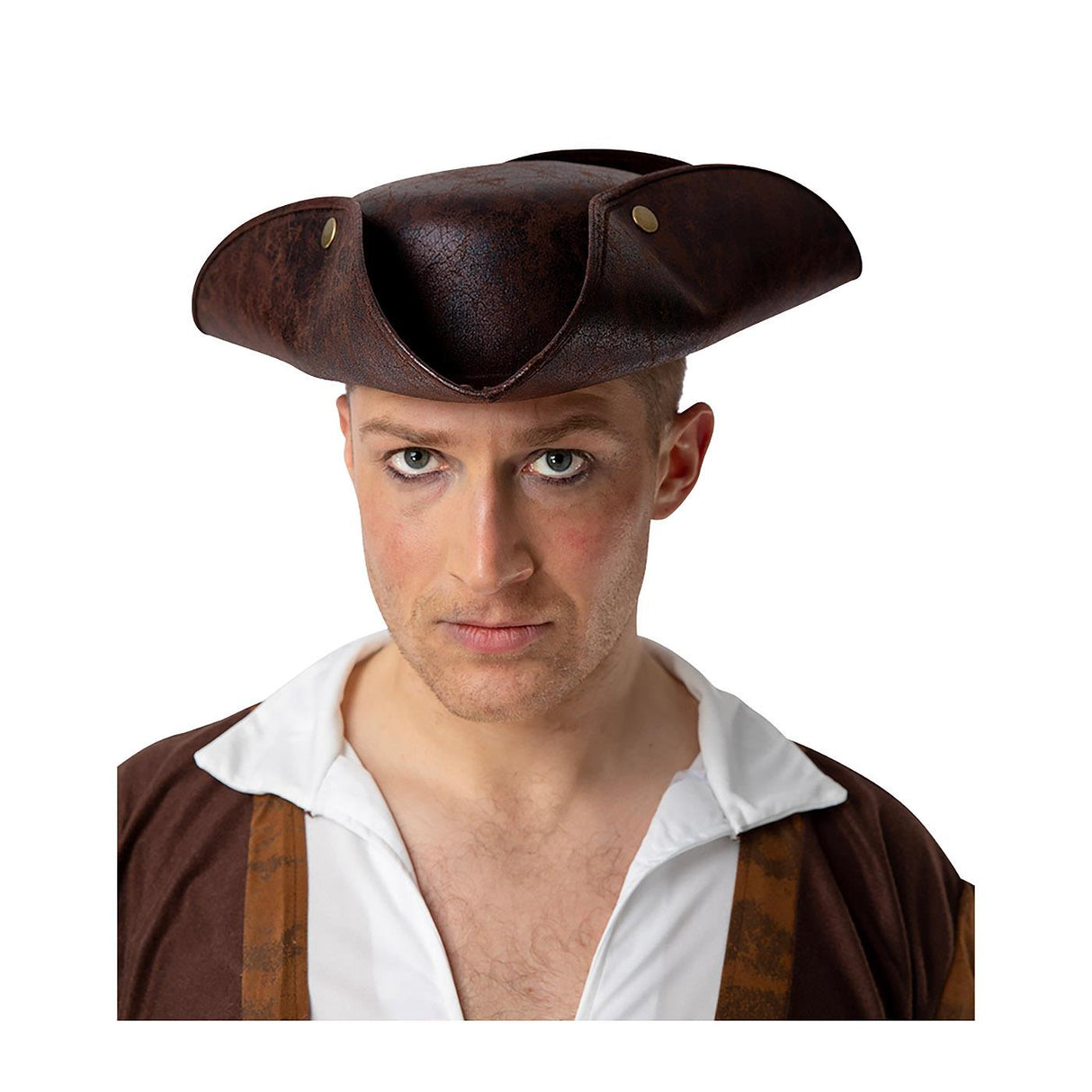 Distressed Faux Leather Pirate Hat (Brown) - Adult