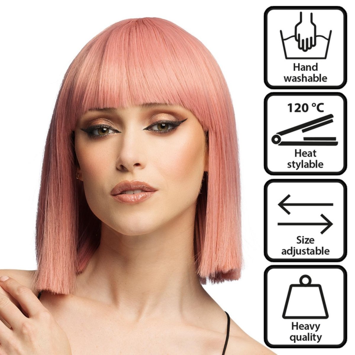 Fancy Dress Central - Bob Wig with Fringe (Pale Pink) - Adult - Fancy Dress Central
