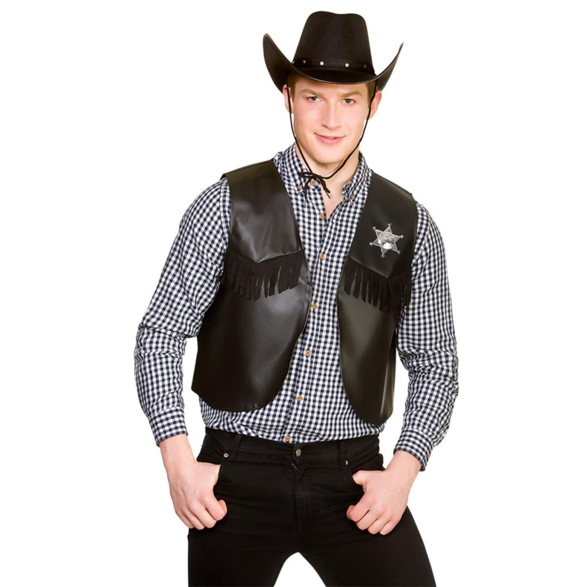 Wicked Costumes Ltd - Cowboy Waistcoat (Black) - Adult - Fancy Dress Central