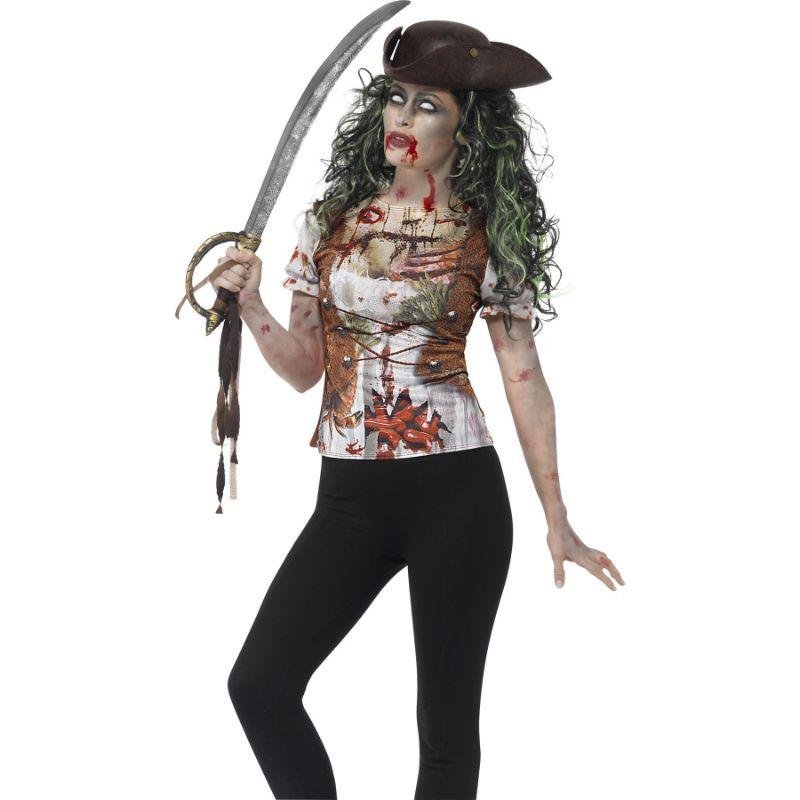 Smiffys - Zombie Pirate Wench T-shirt Costume - Women - Fancy Dress Central