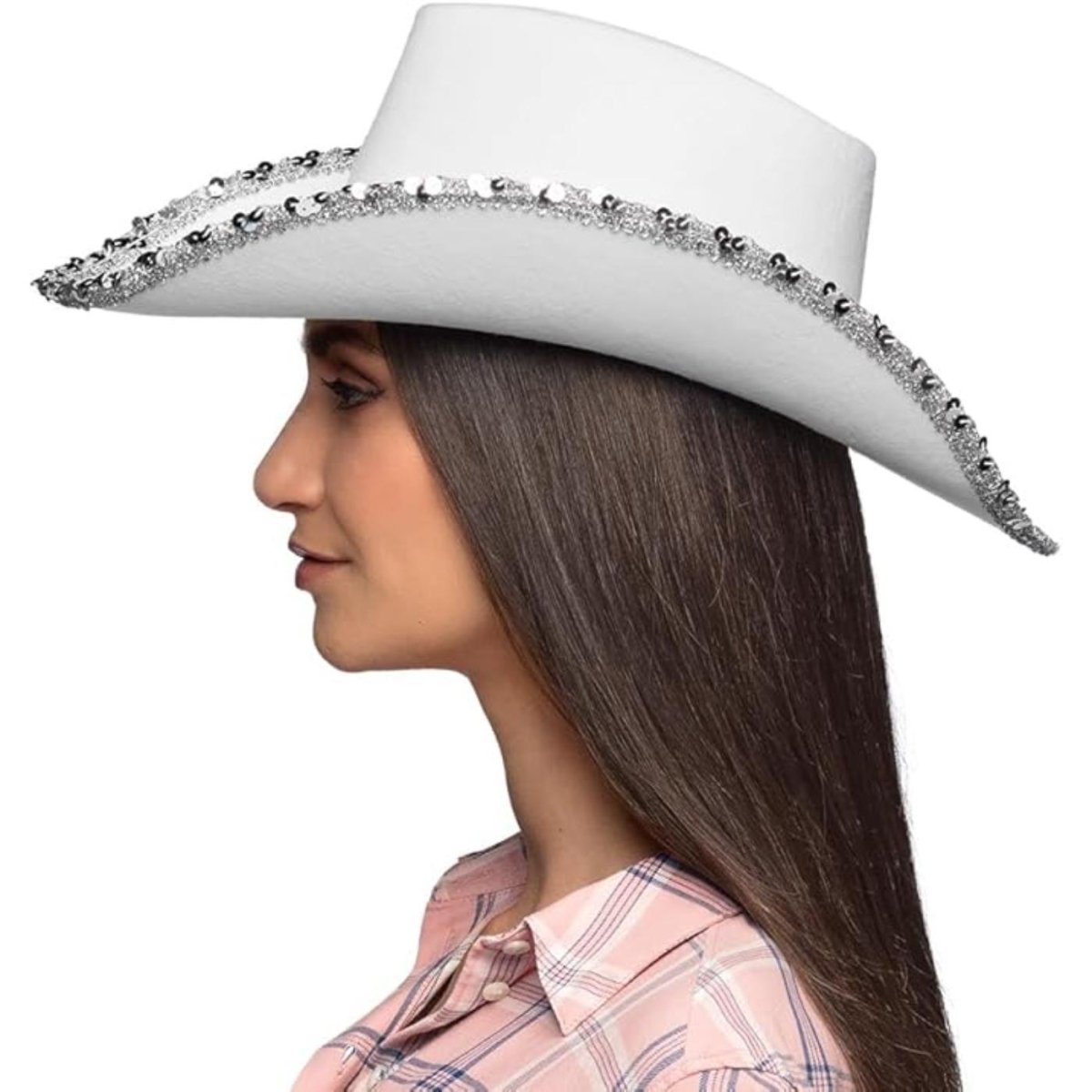 Boland - Sparkle Cowboy Hat (White) - Adult - Fancy Dress Central