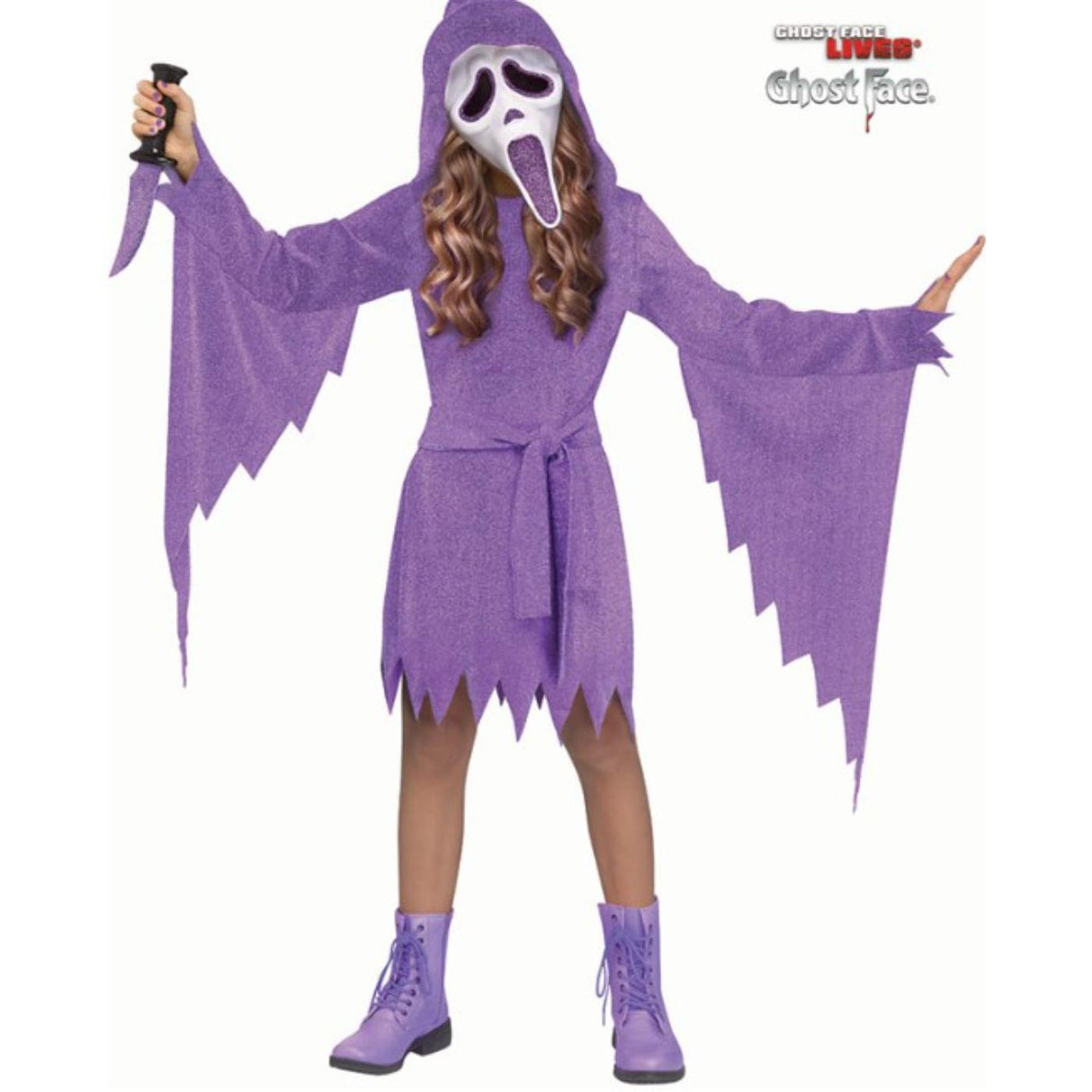 Ghost Face Lavender Glitter Costume - Girls