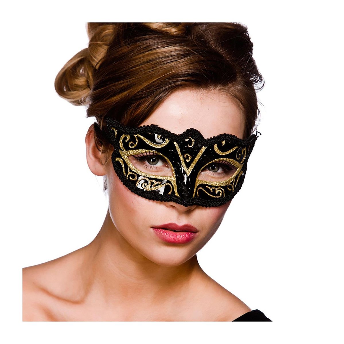 Wicked Costumes Ltd - Verona Masquerade Eye Mask (Gold Glitter) - Adult - Fancy Dress Central