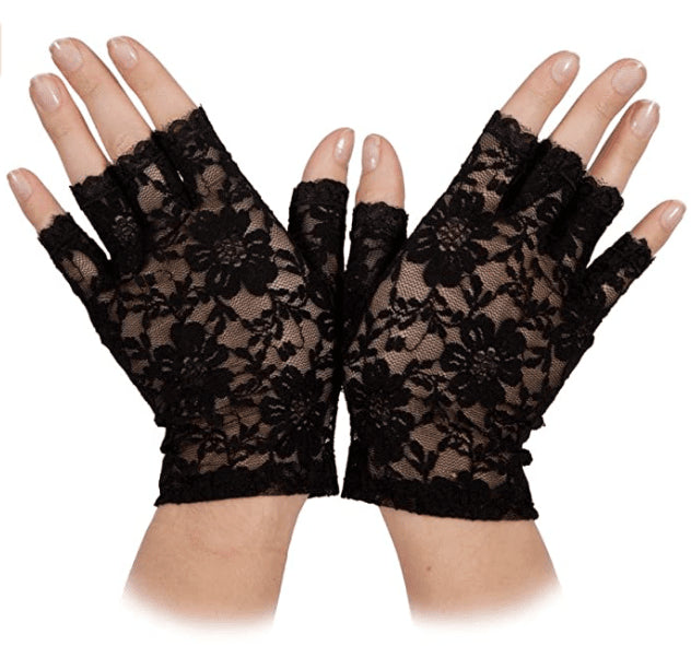 Wicked Costumes Ltd - Short Lace Fingerless Gloves (Black) - Adult - Fancy Dress Central
