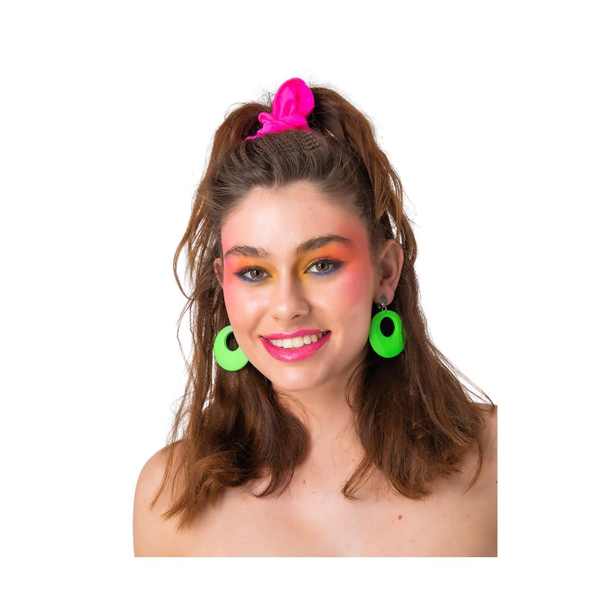 Wicked Costumes Ltd - 80s Disc Earrings (Neon Green) - Women - Fancy Dress Central