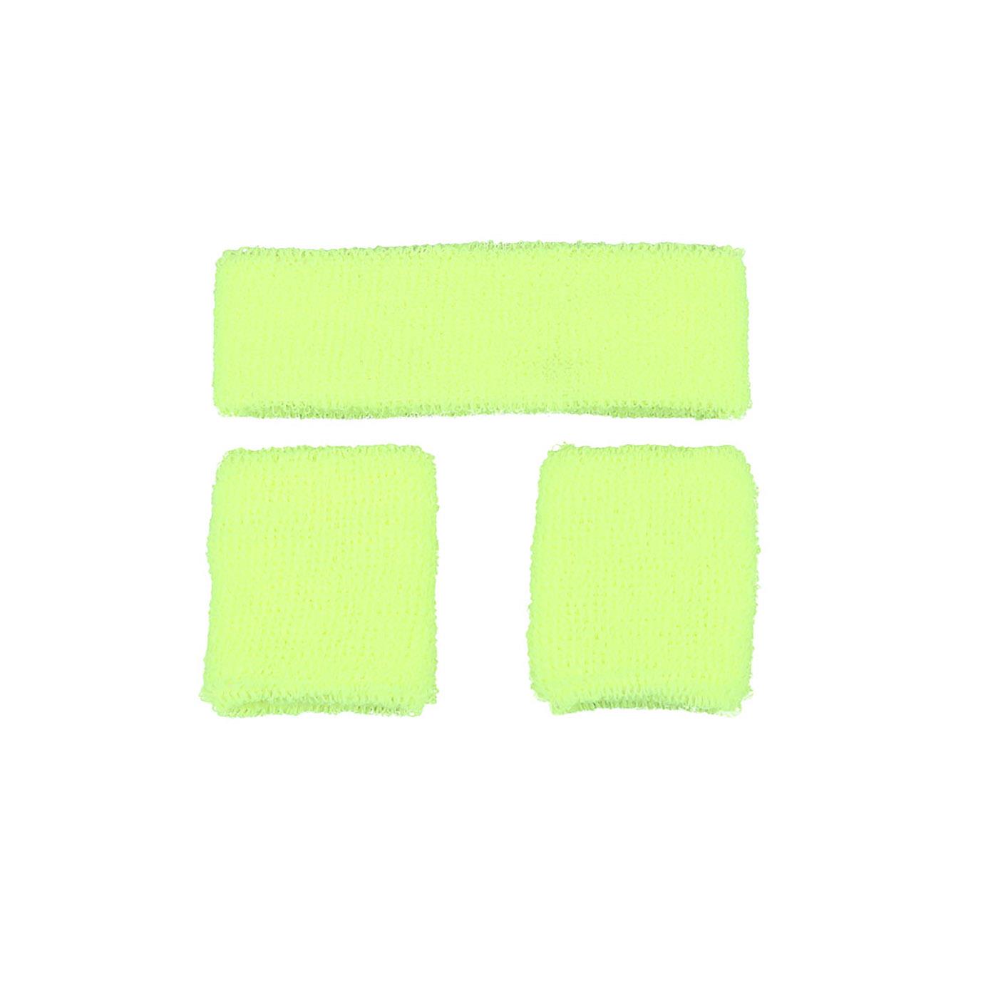 80s Sweatband & Wristbands (Neon Yellow) - Adult