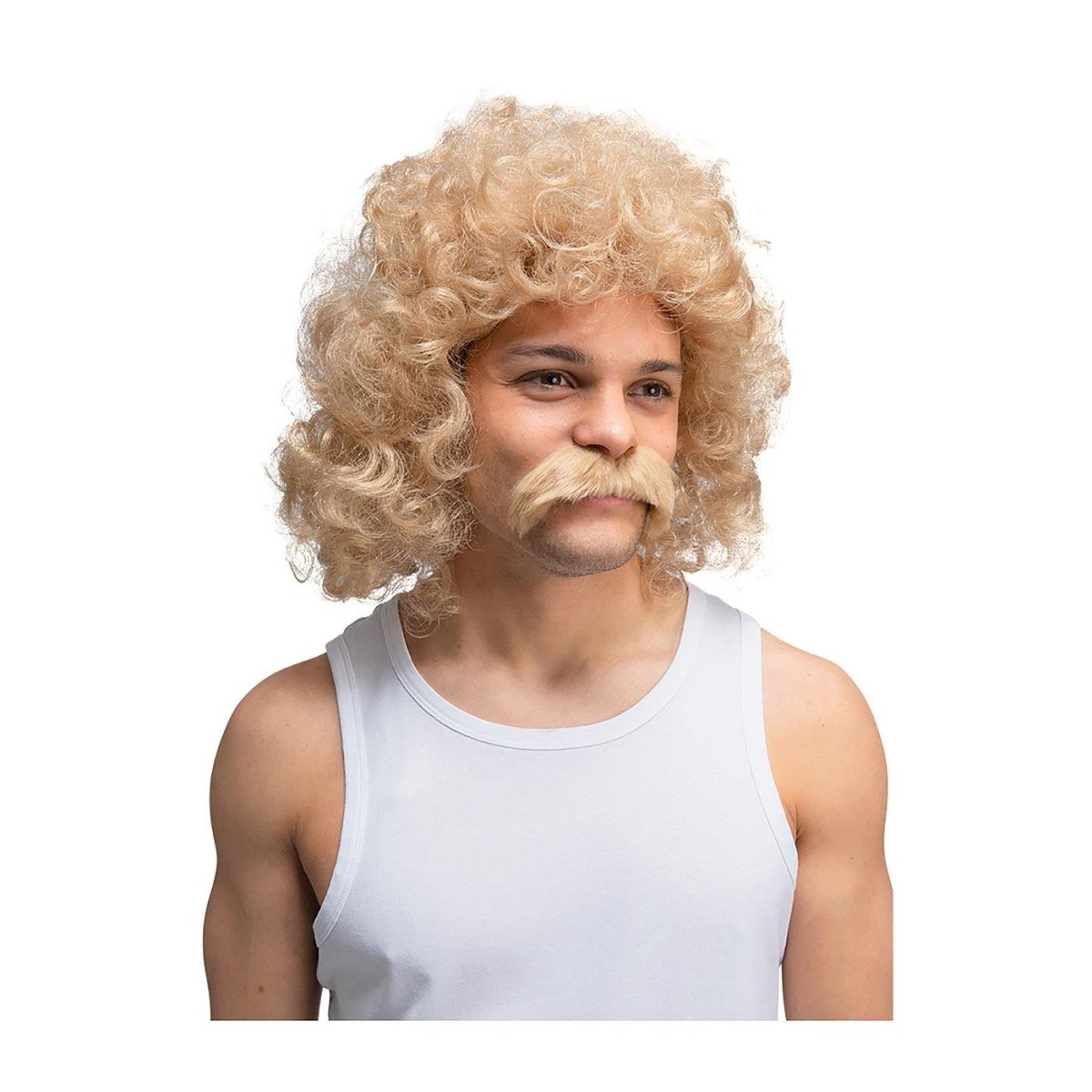 Wicked Costumes Ltd - Perm Wig with Moustache (Dirty Blonde) - Adult - Fancy Dress Central