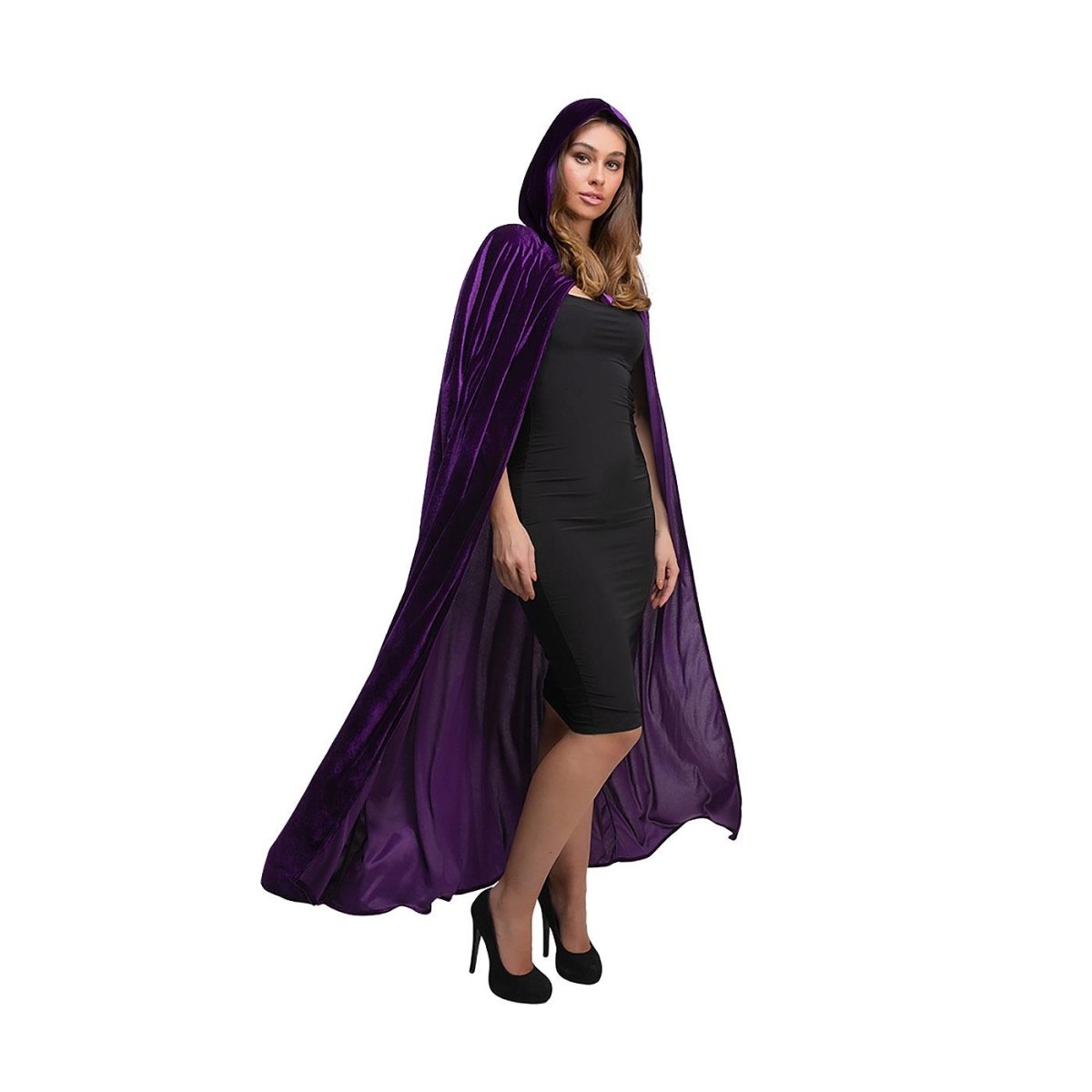 Wicked Costumes Ltd - Hooded Velvet Cloak (Purple) - Adult - Fancy Dress Central