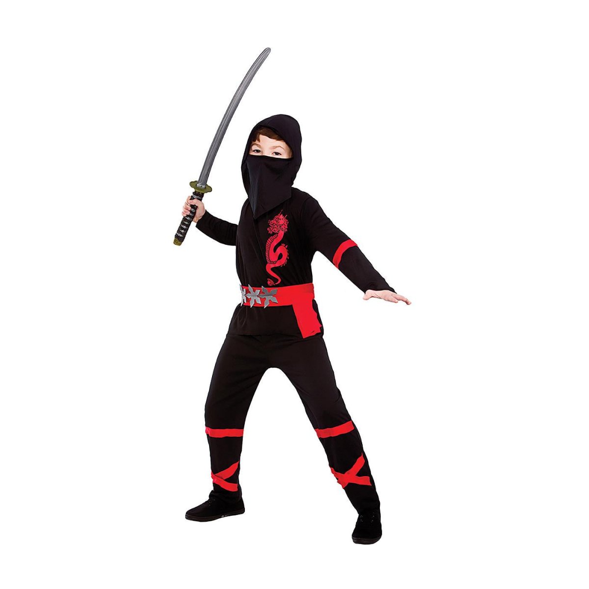 Wicked Costumes - Power Ninja Costume (Black & Red) - Child - Fancy Dress Central