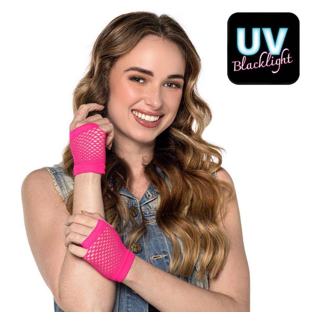 Boland - Short Mesh Fingerless Gloves (Neon Pink) - Adult - Fancy Dress Central