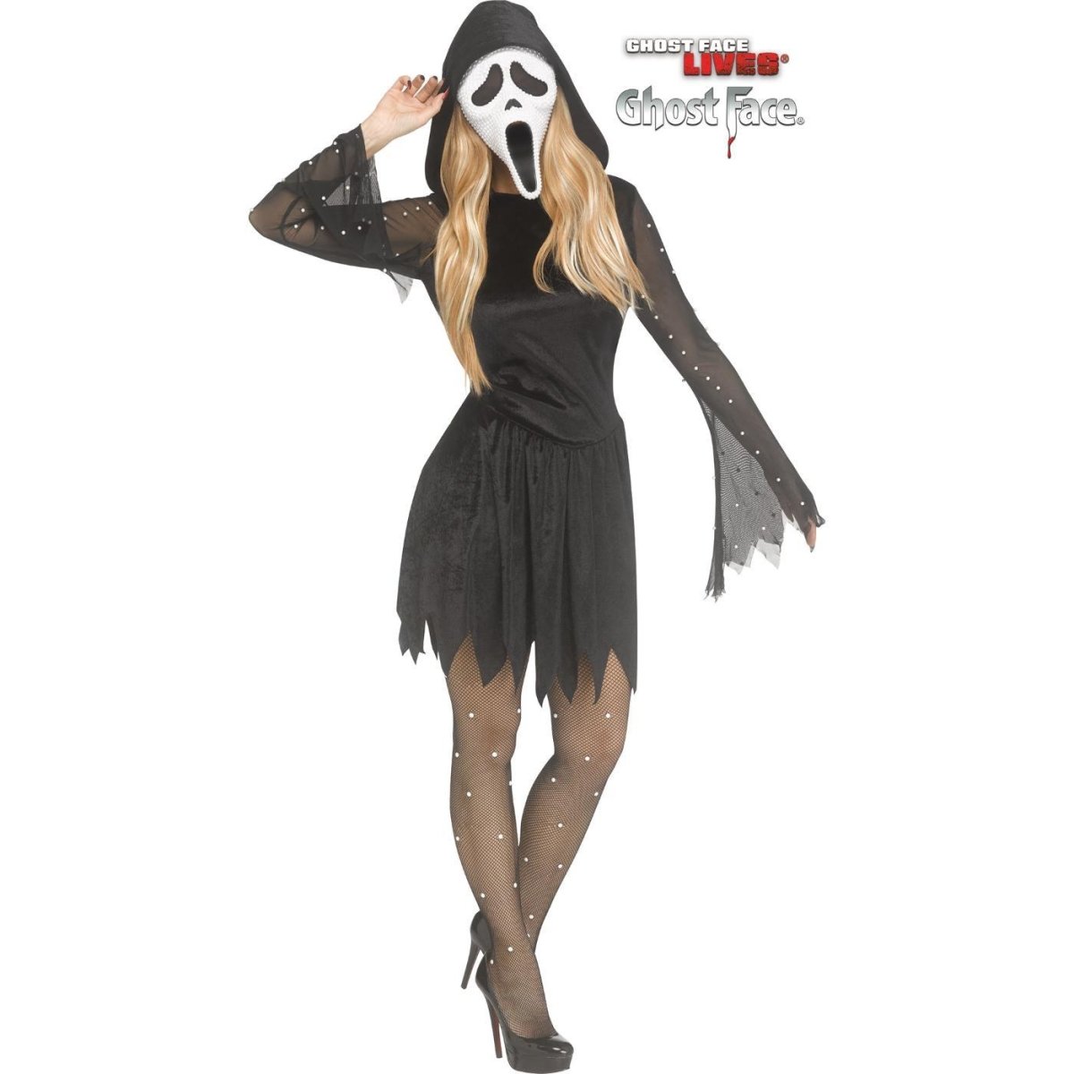 Wicked Costumes - Ghost Face Pearl Velour Bling Costume - Women - Fancy Dress Central
