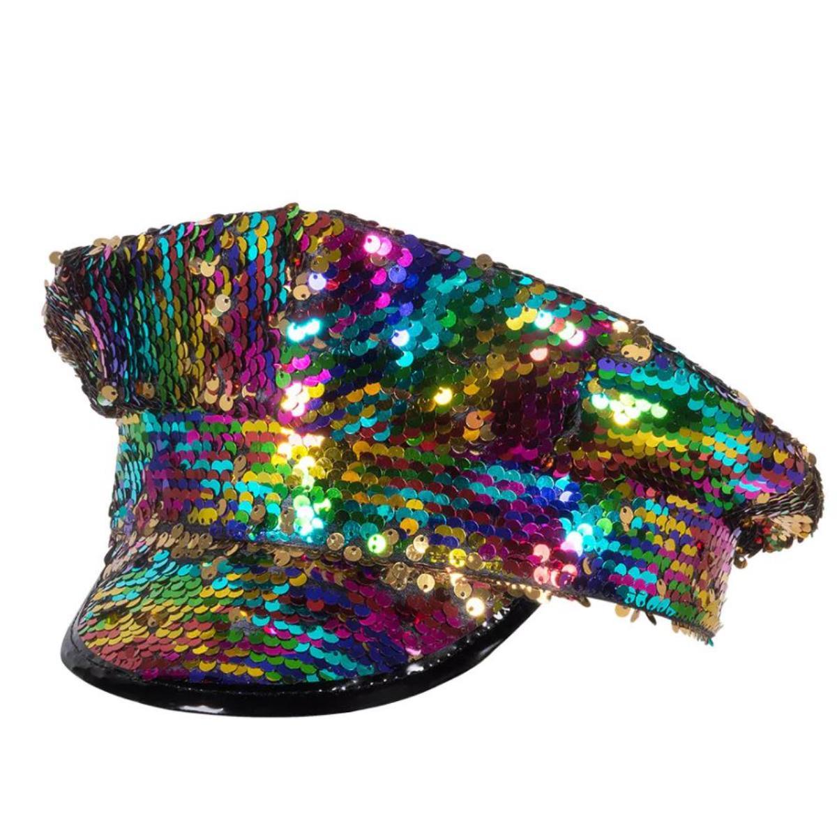 Rainbow Sequin Captain Hat - Adult