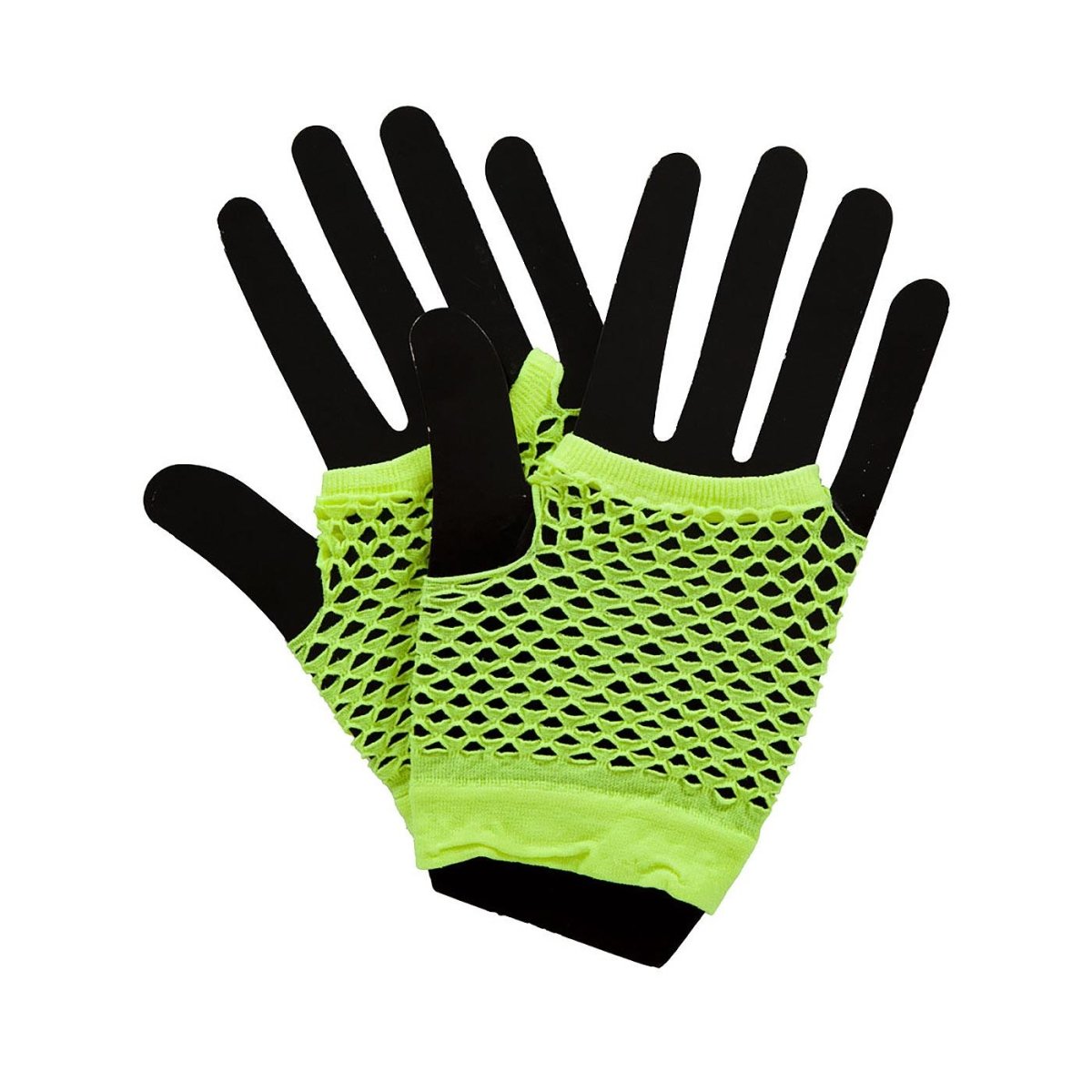 Wicked Costumes Ltd - Short 80s Net Gloves (Neon Yellow) - Adult - Fancy Dress Central