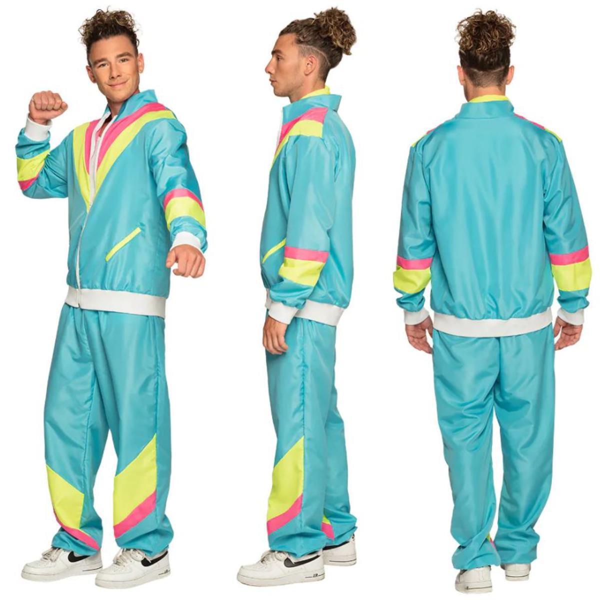 Boland - Retro Dude Shell Suit Costume (Neon Blue) - Men - Fancy Dress Central