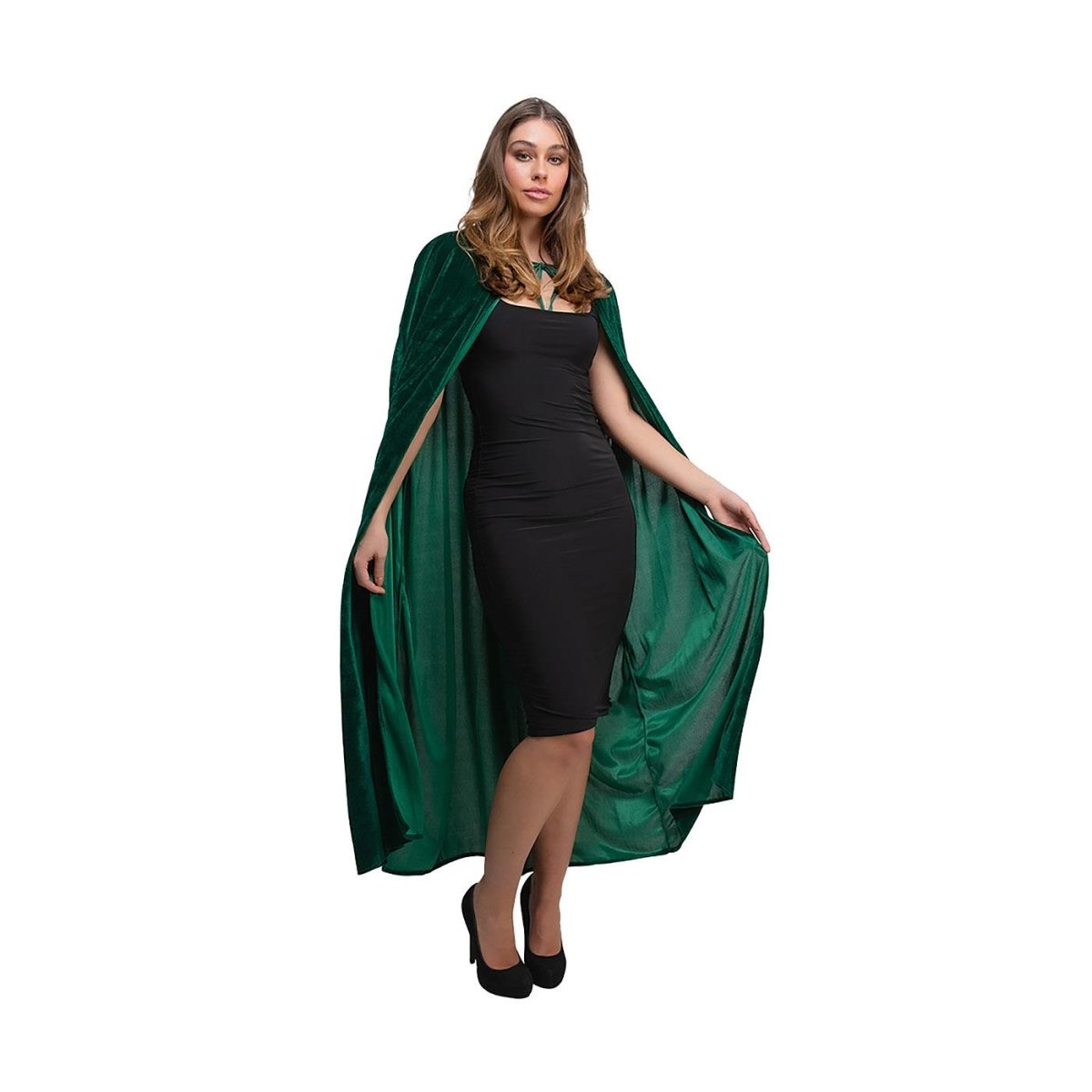 Wicked Costumes Ltd - Hooded Velvet Cloak (Green) - Adult - Fancy Dress Central