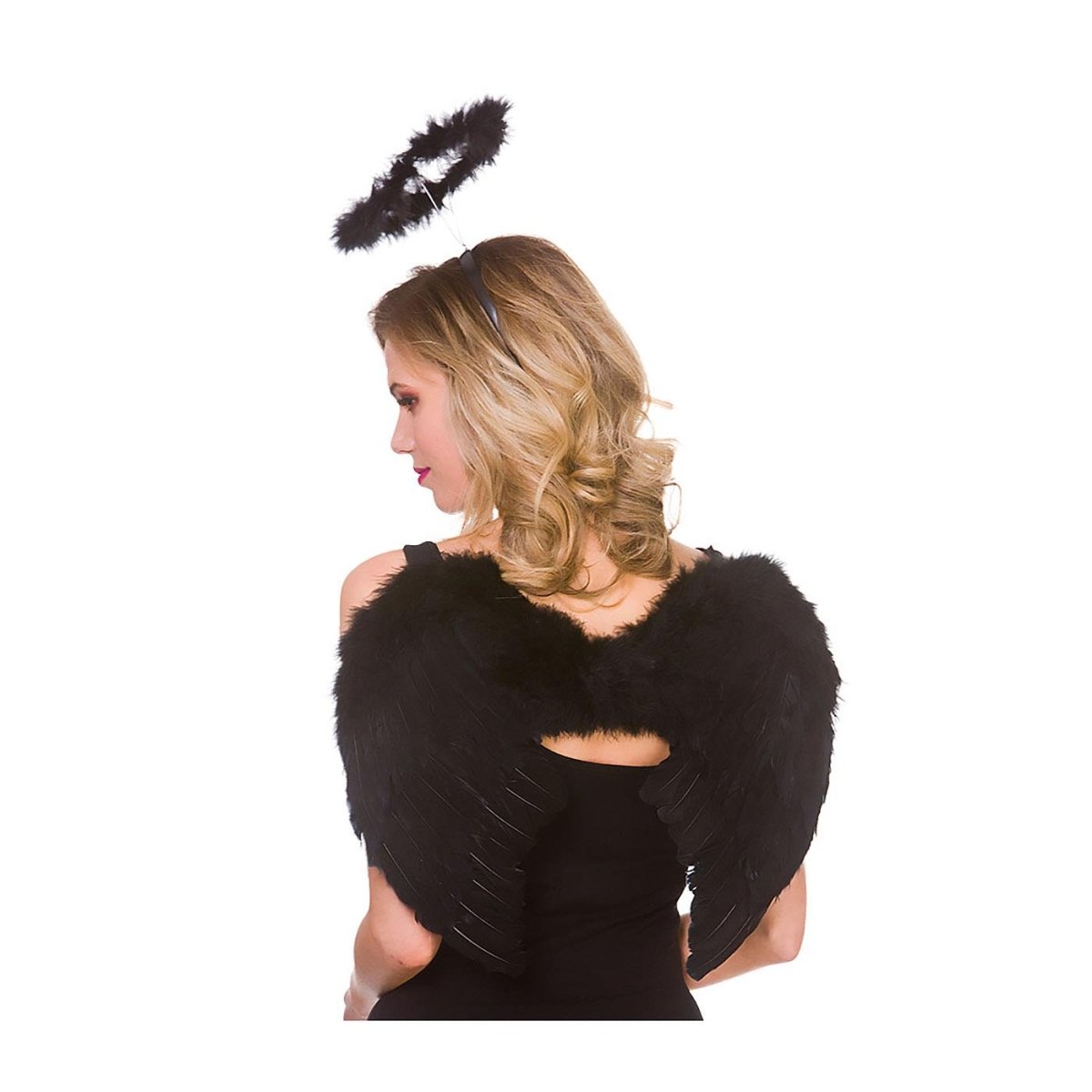 Wicked Costumes Ltd - Feather Wings & Halo Set (Black) - Adult - Fancy Dress Central