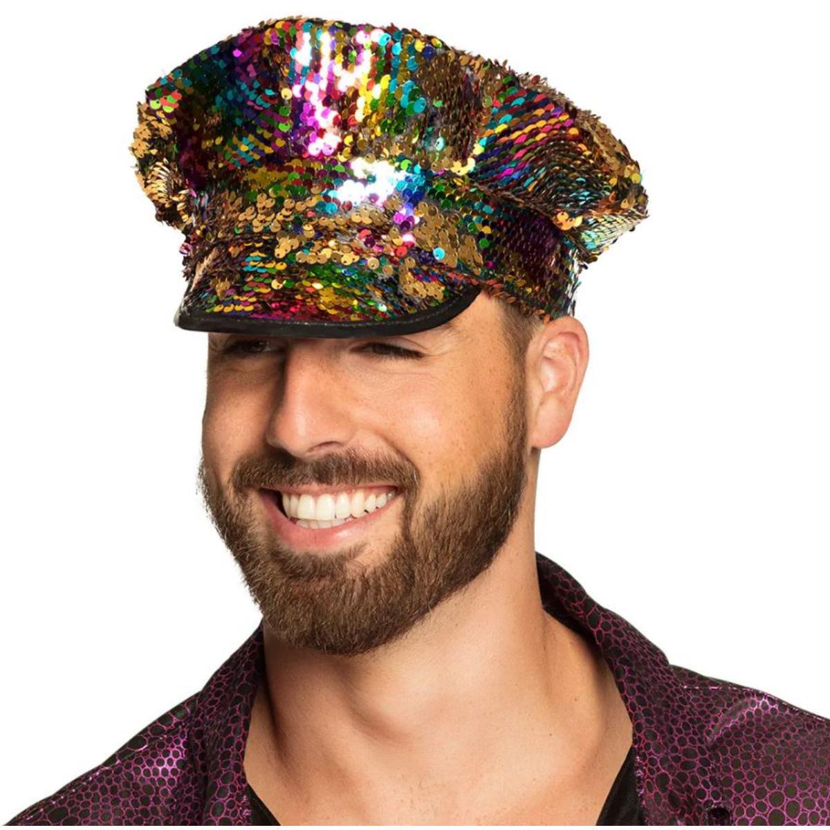 Rainbow Sequin Captain Hat - Adult