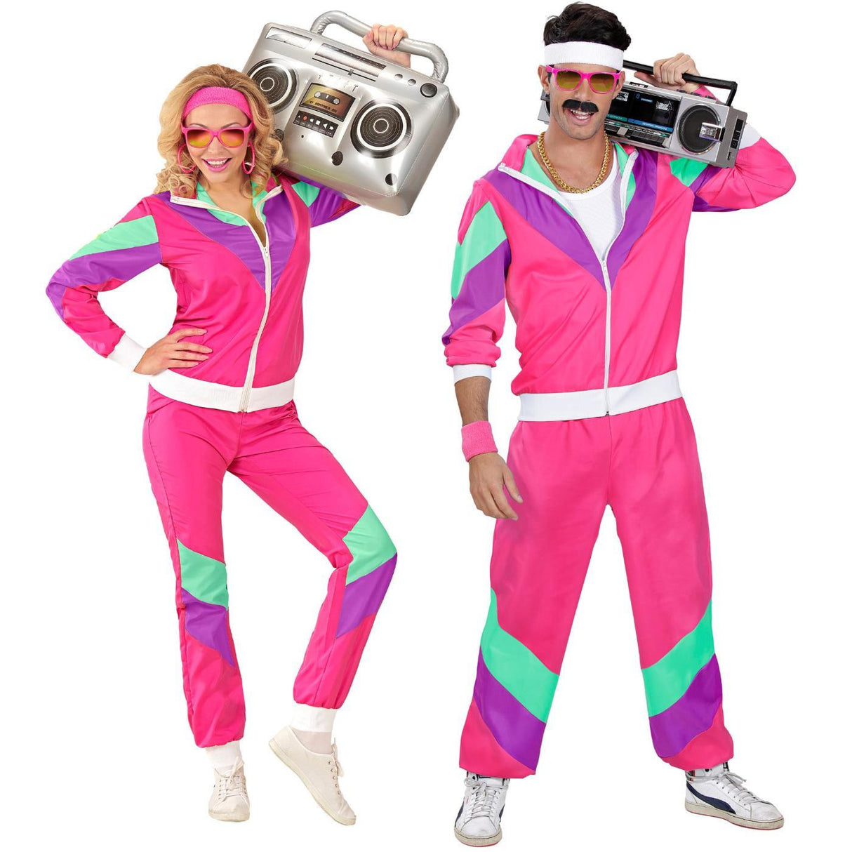 80s Shell Suit Costume (Pink/Green/Purple) - Adult