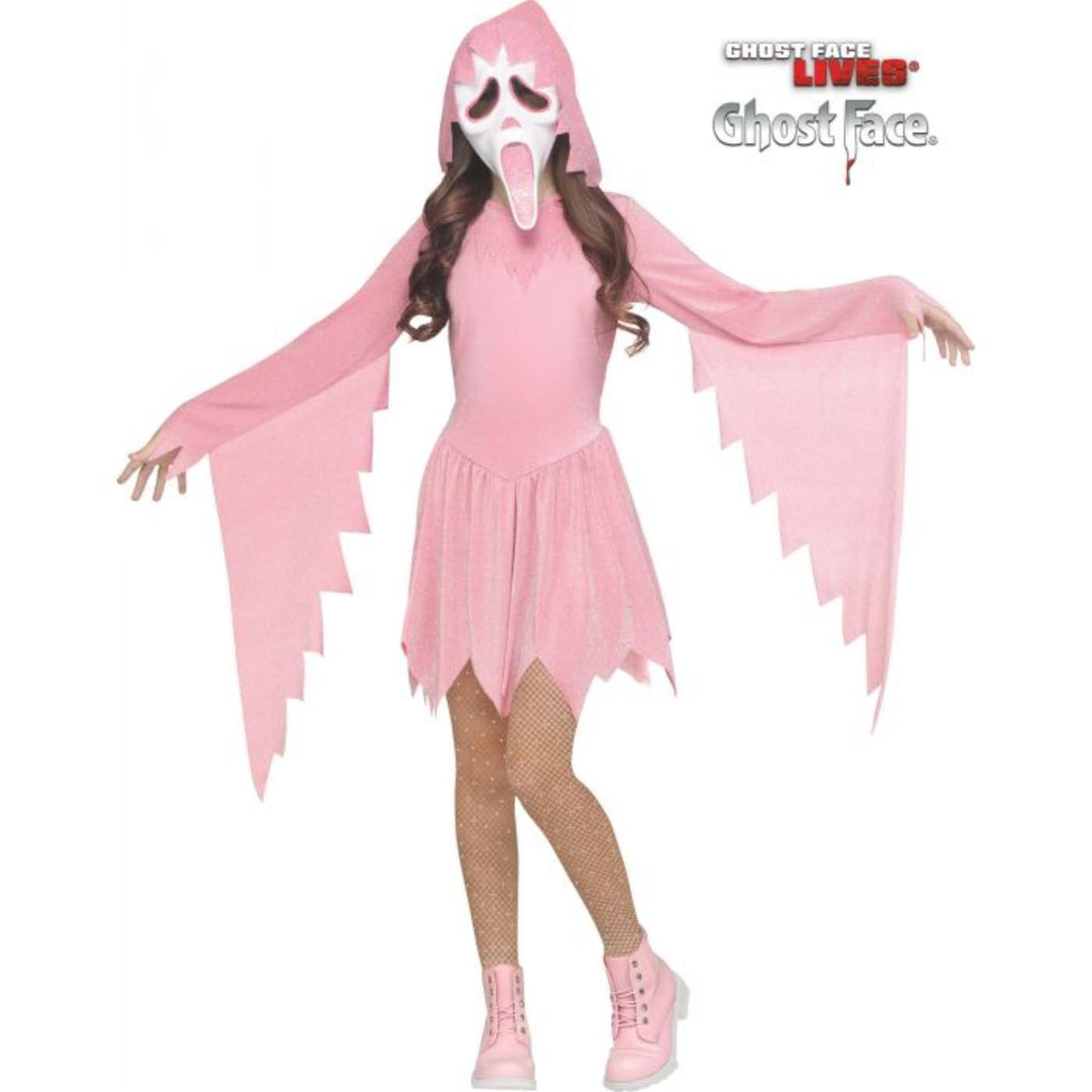 Ghost Face Pastel Pink Sparkle Costume - Girls