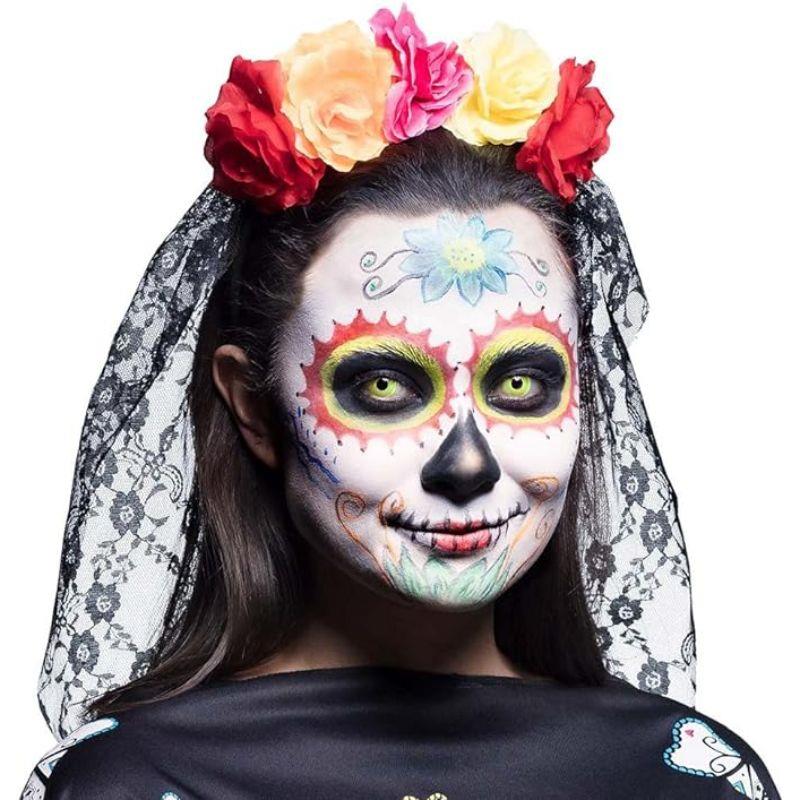 Boland - La Madrina Day of the Dead Headband with Veil - Adult - Fancy Dress Central