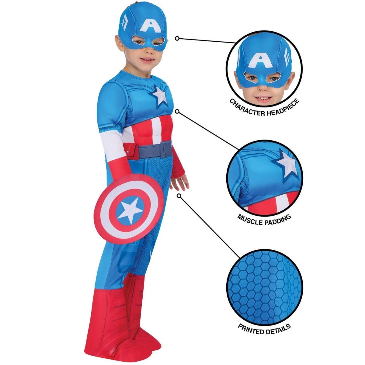 Rubies - Captain America Deluxe Costume - Boys - Fancy Dress Central