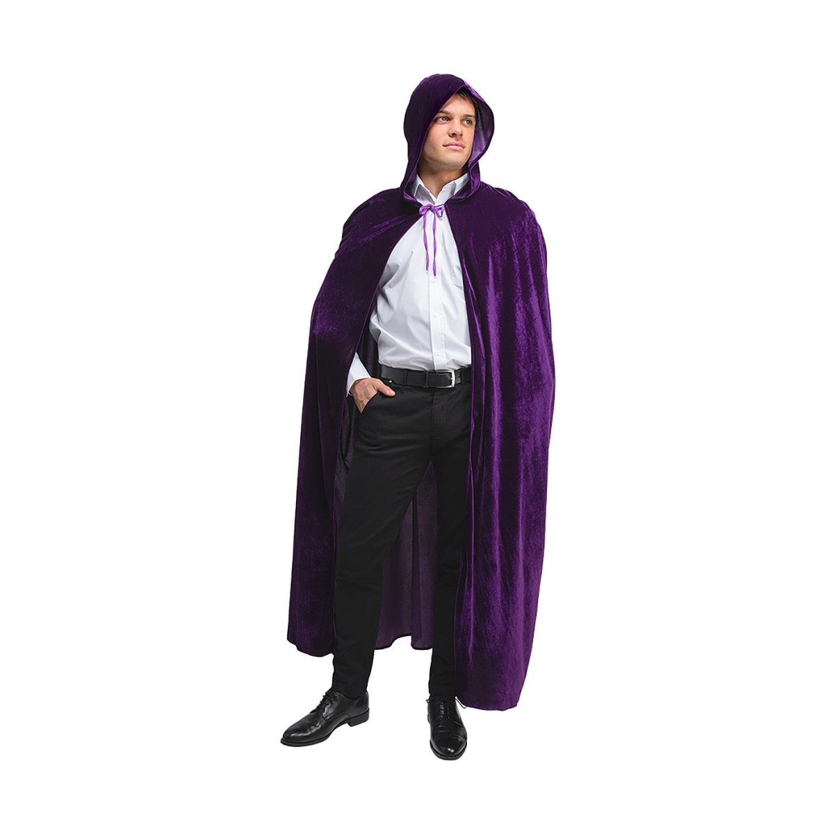 Wicked Costumes Ltd - Hooded Velvet Cloak (Purple) - Adult - Fancy Dress Central