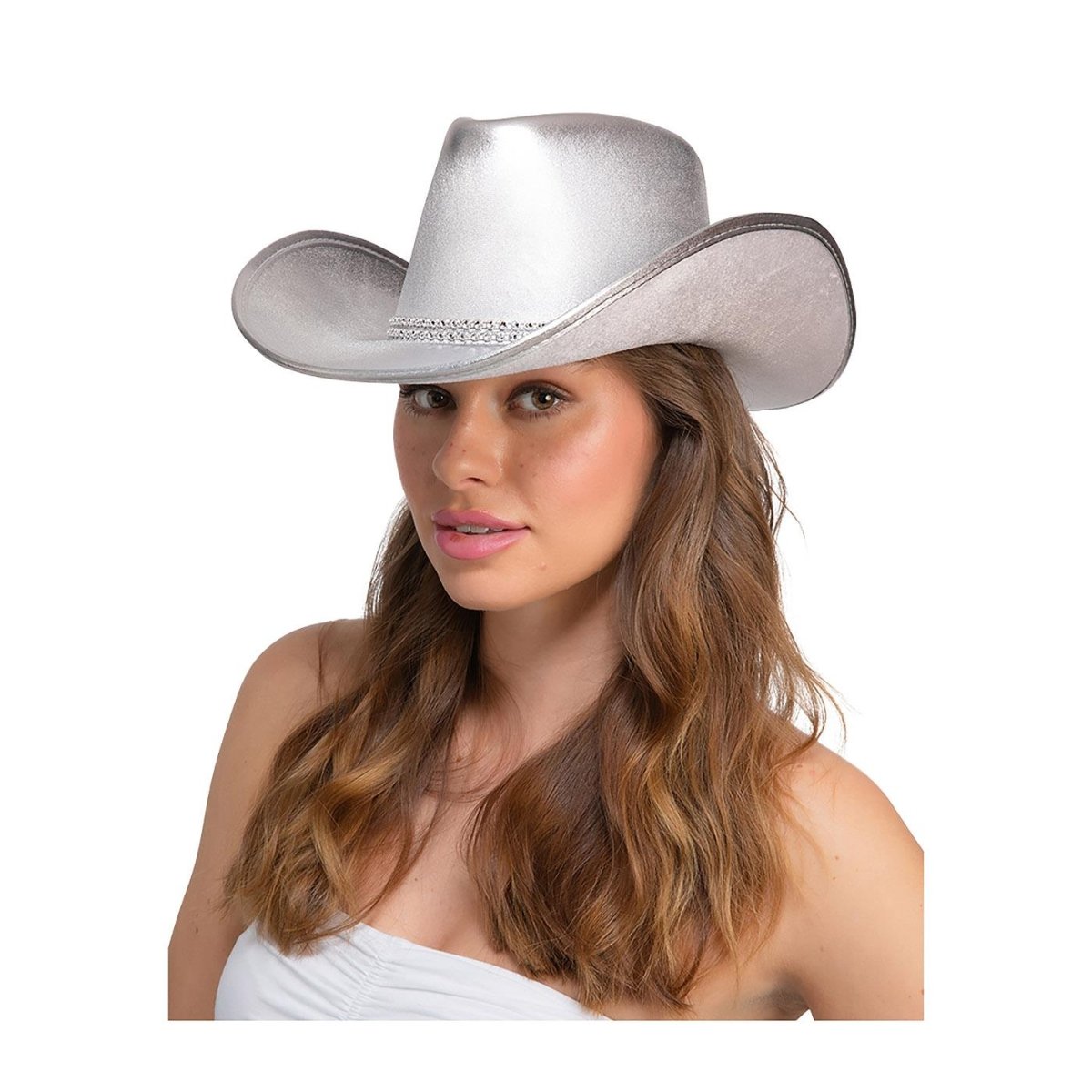 Wicked Costumes Ltd - Silver Rhinestone Band Texan Cowboy Hat - Adult - Fancy Dress Central