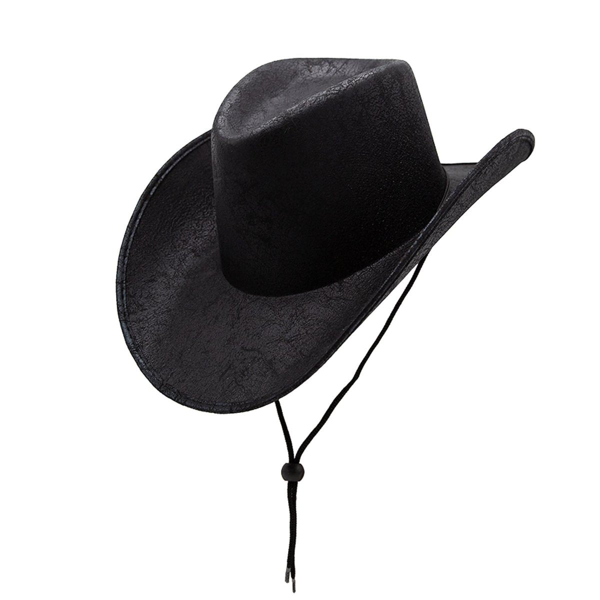 Wicked Costumes Ltd - Aged Faux Leather Texan Cowboy Hat (Black) - Adult - Fancy Dress Central