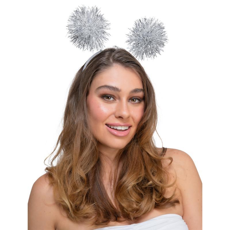 Silver Tinsel Boppers on a Headband - Adult