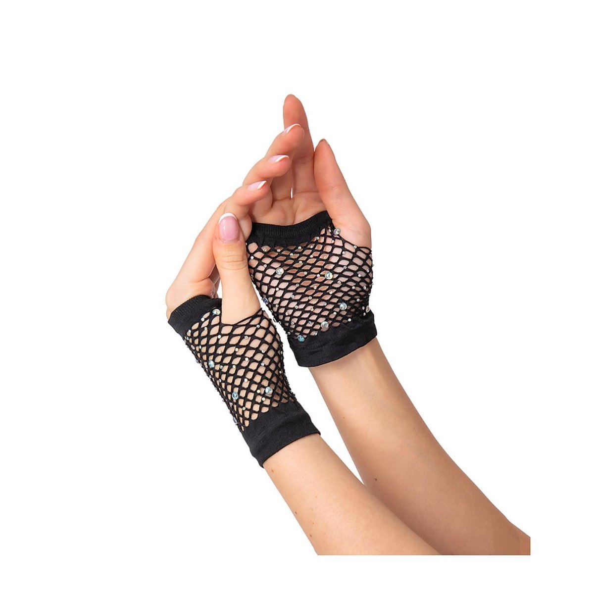 Wicked Costumes Ltd - Short Net Gloves with Diamantes (Black) - Women - Fancy Dress Central