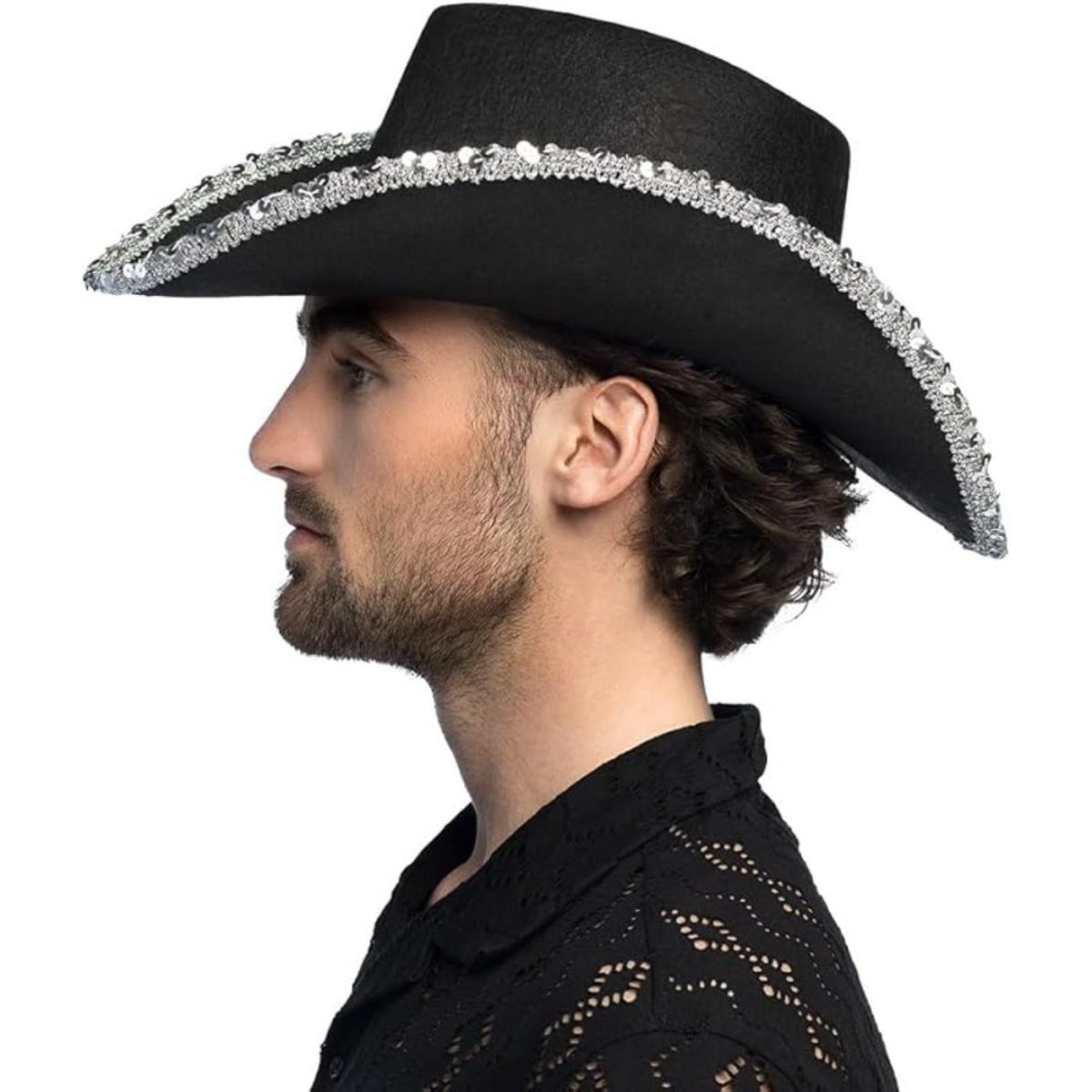 Boland - Sparkle Cowboy Hat (Black) - Adult - Fancy Dress Central