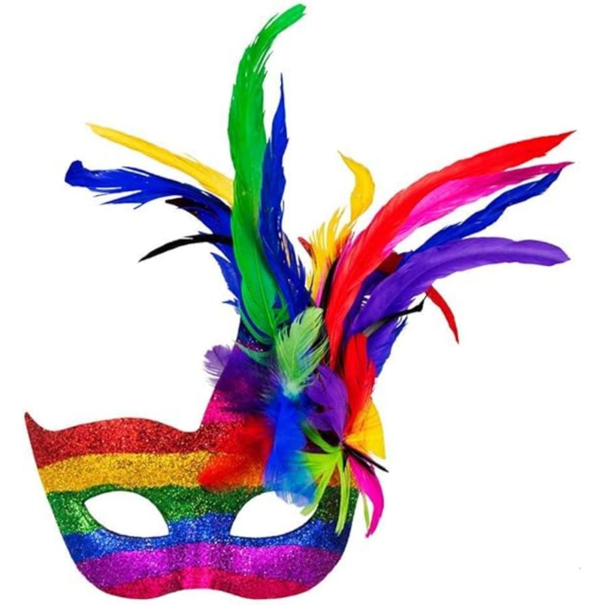 Boland - Rainbow Glitter Mask with Feathers - Adult - Fancy Dress Central