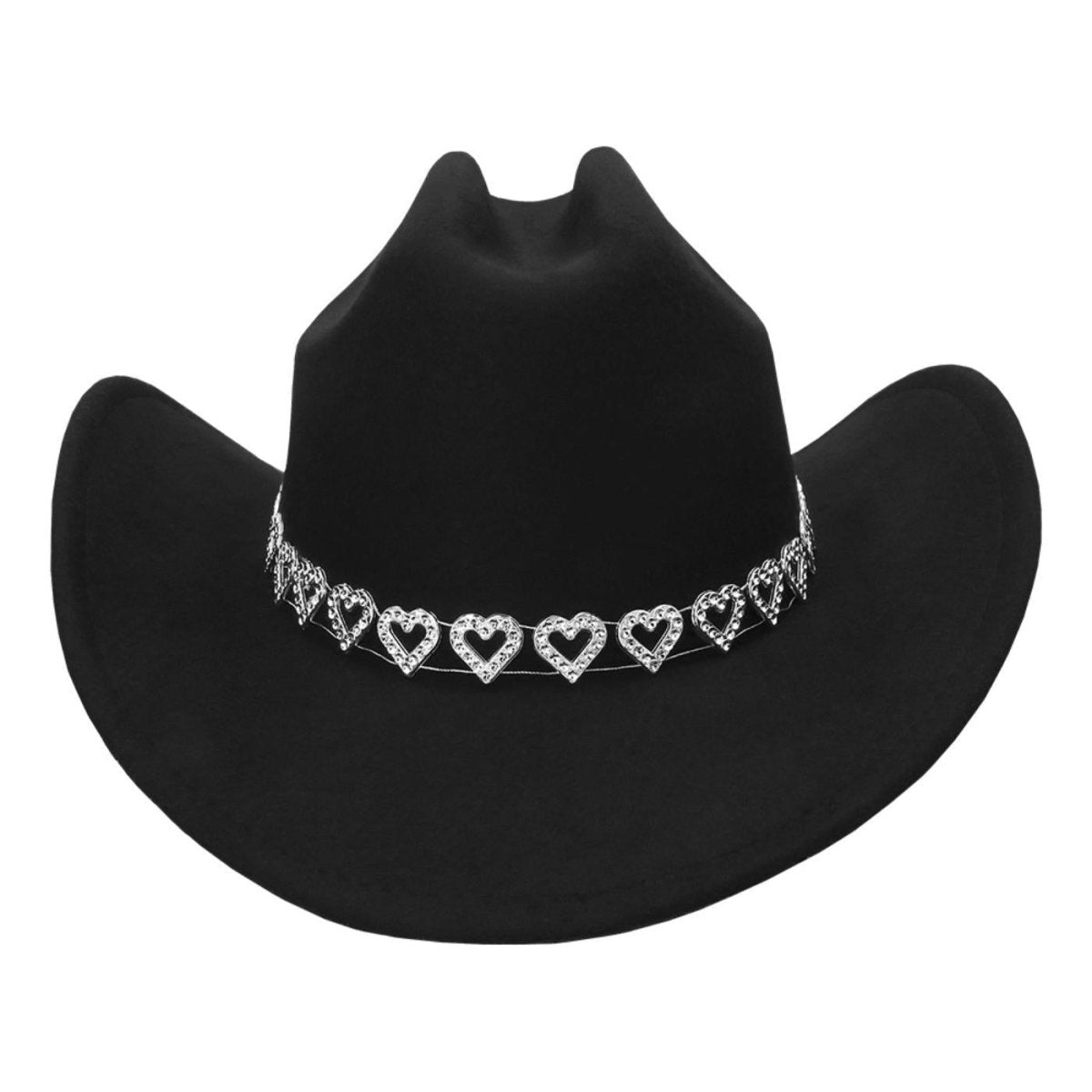 Boland - Silver Hearts Cowboy Hat (Black) - Adult - Fancy Dress Central
